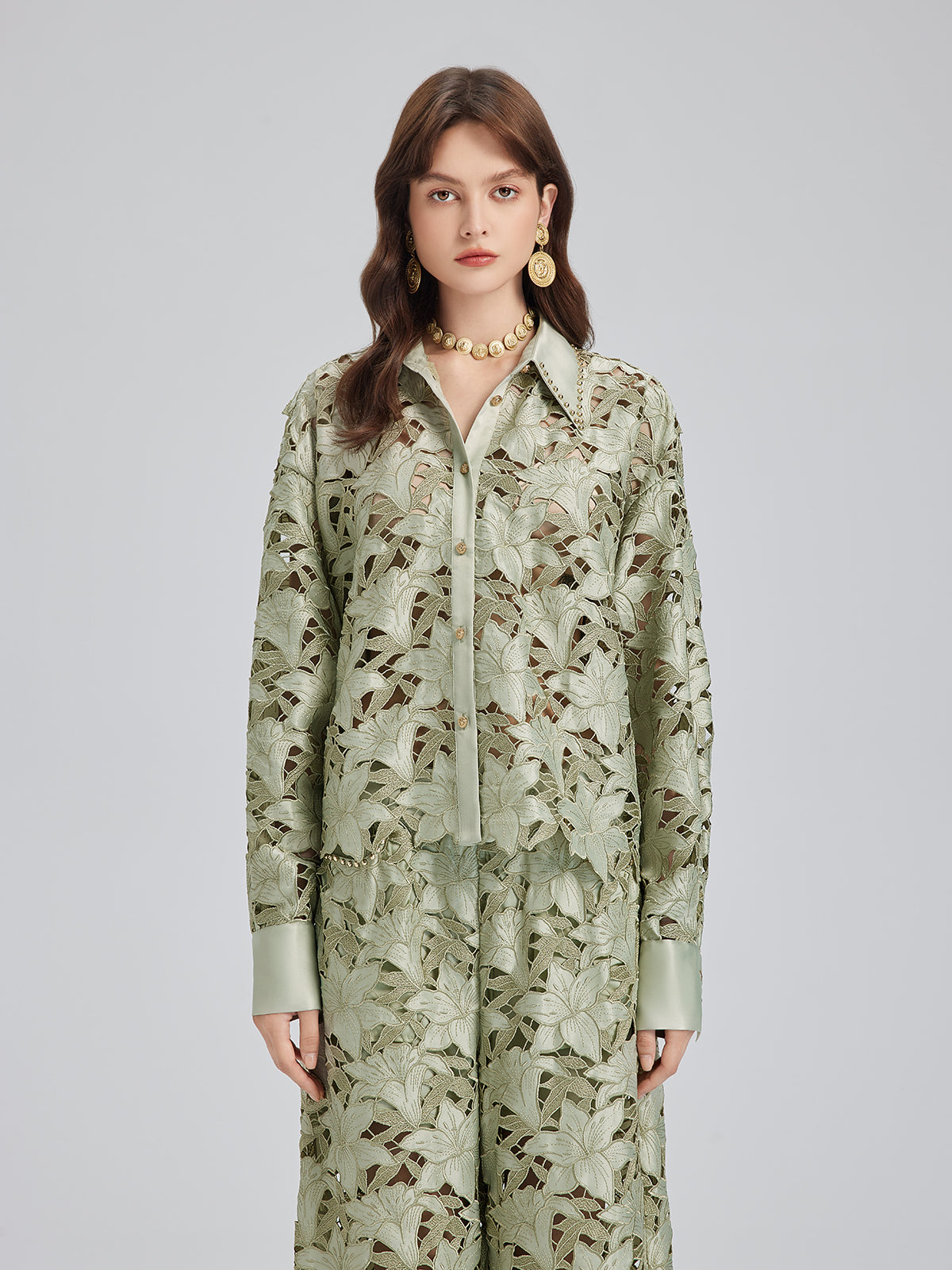 Studded Floral Cutwork Embroidery Set