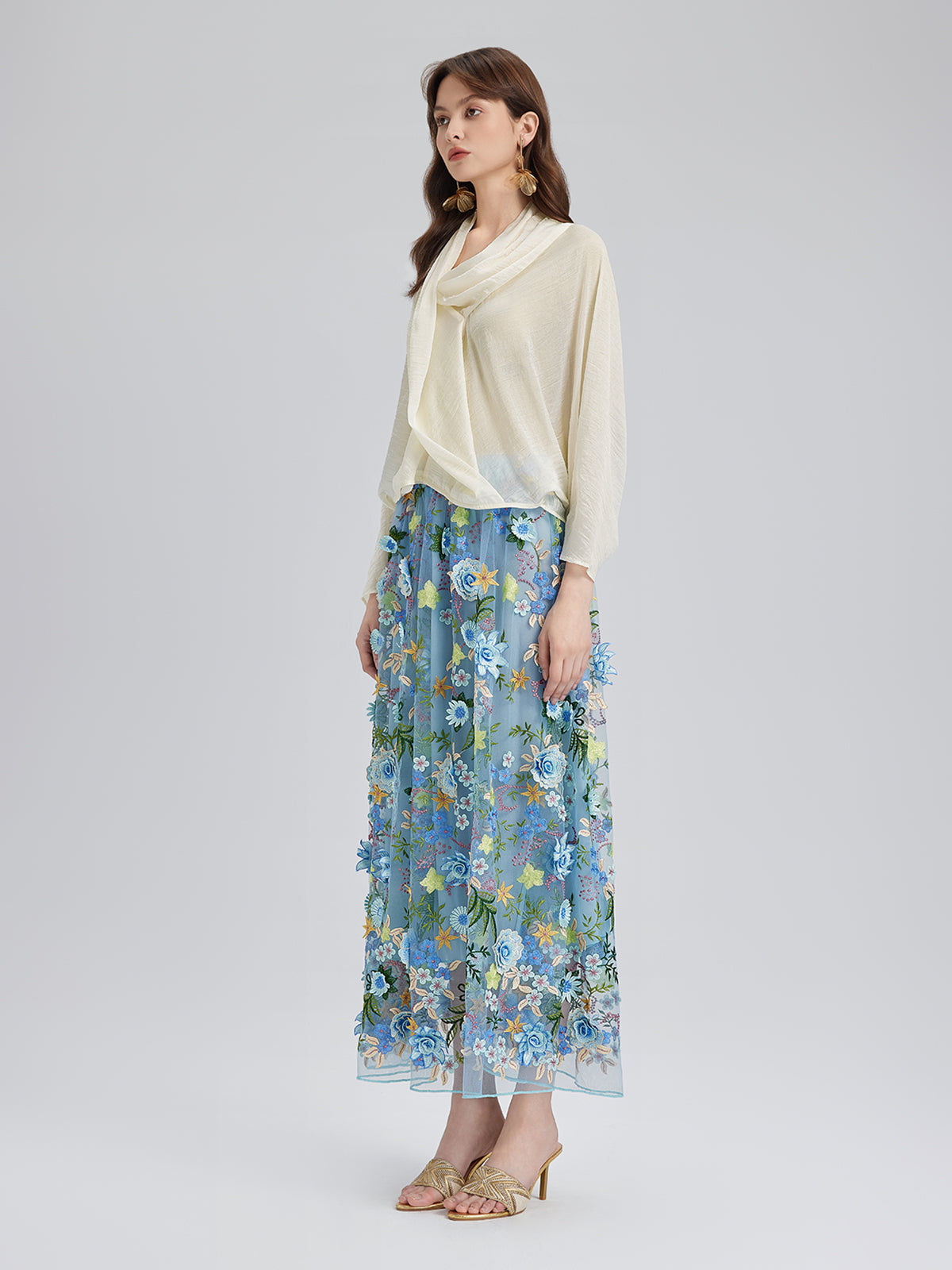 Final Sale | 3D Floral Embellished Elastic Skirt