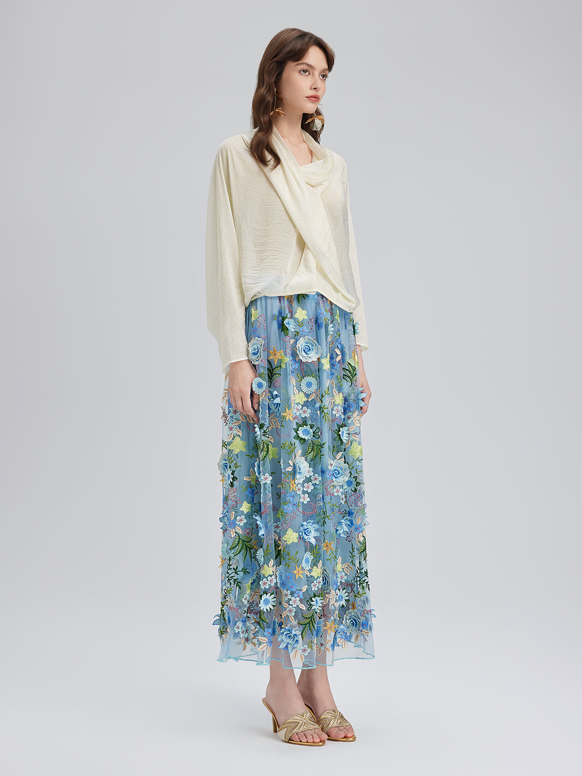 Final Sale | 3D Floral Embellished Elastic Skirt
