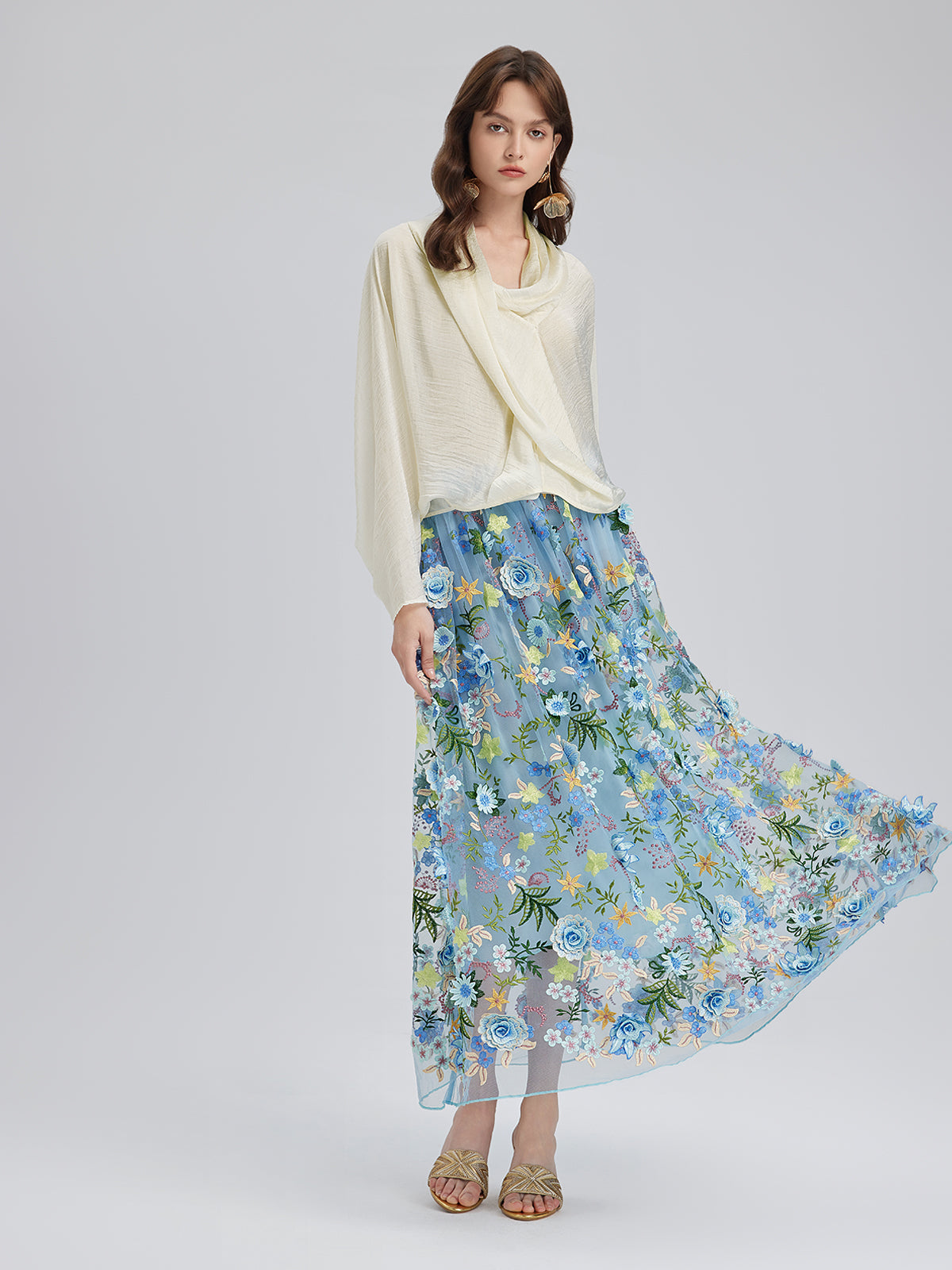 Final Sale | 3D Floral Embellished Elastic Skirt