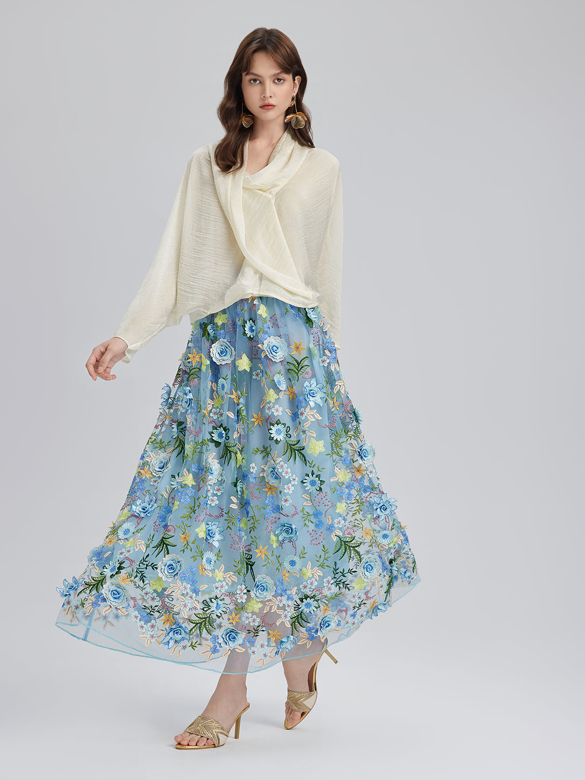 Final Sale | 3D Floral Embellished Elastic Skirt