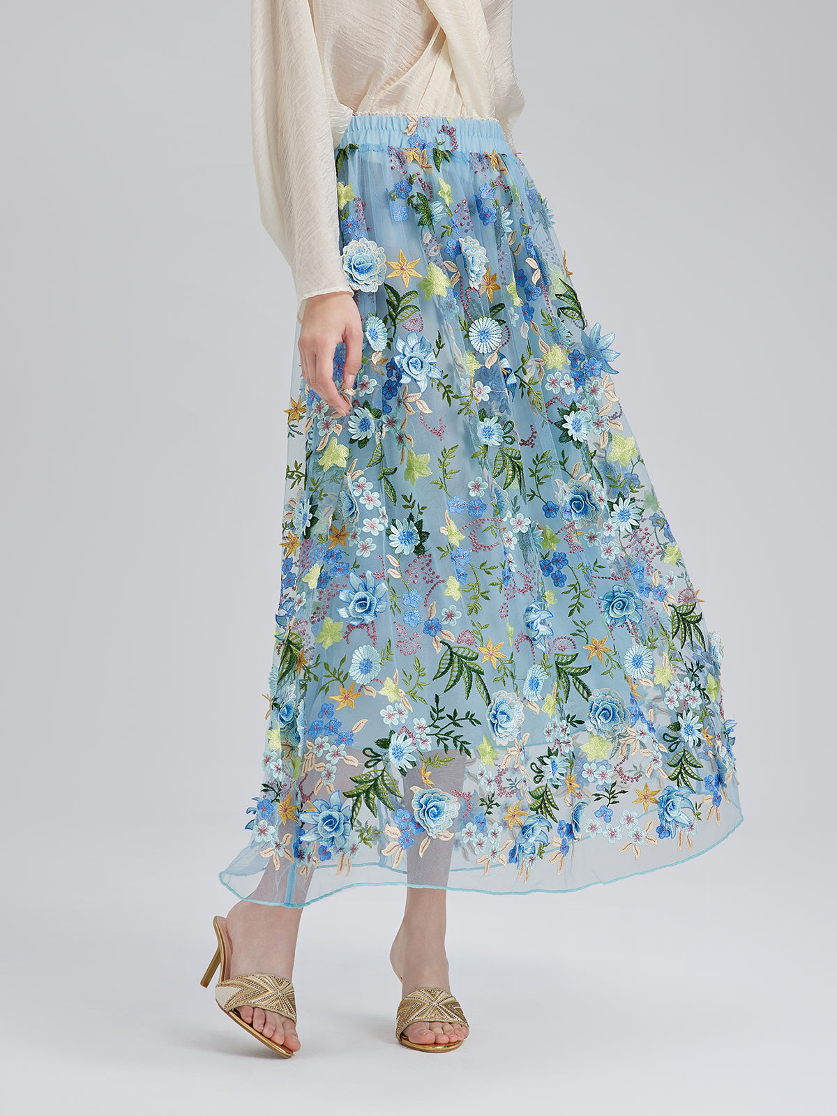 Final Sale | 3D Floral Embellished Elastic Skirt