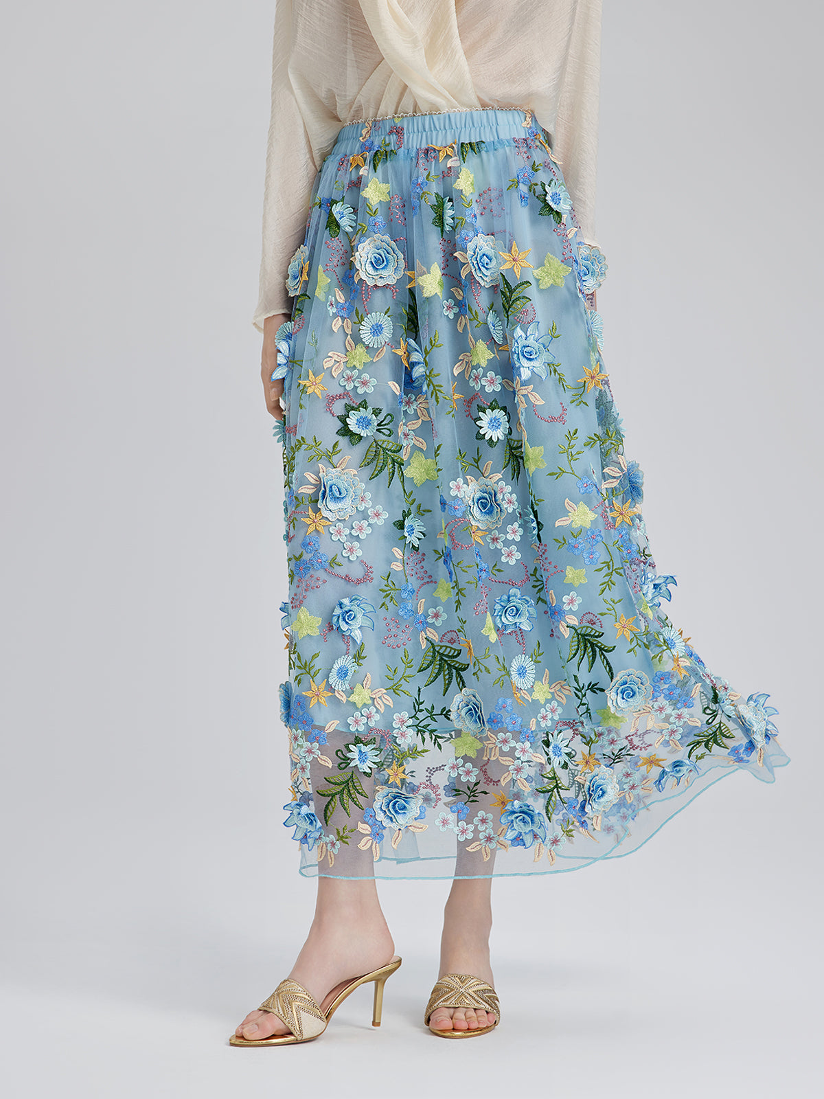 Final Sale | 3D Floral Embellished Elastic Skirt