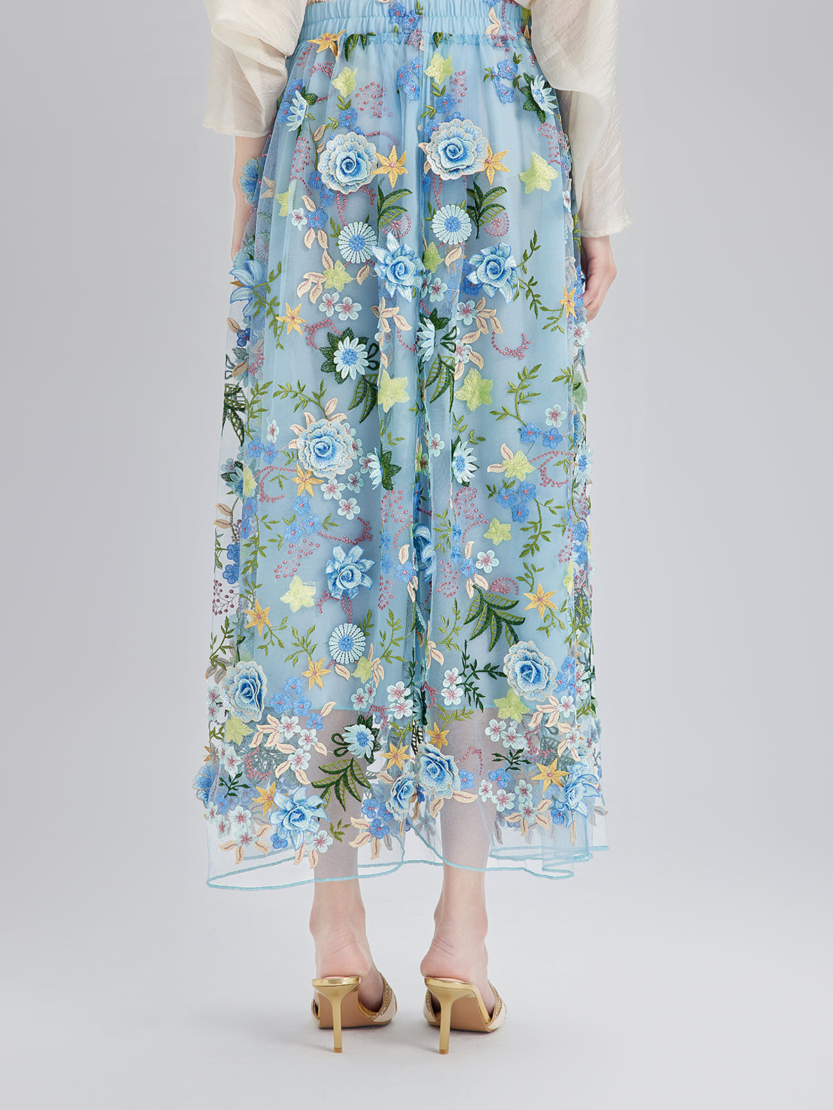 Final Sale | 3D Floral Embellished Elastic Skirt