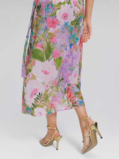 100% Silk Artistic Print V-neck Wrap Dress