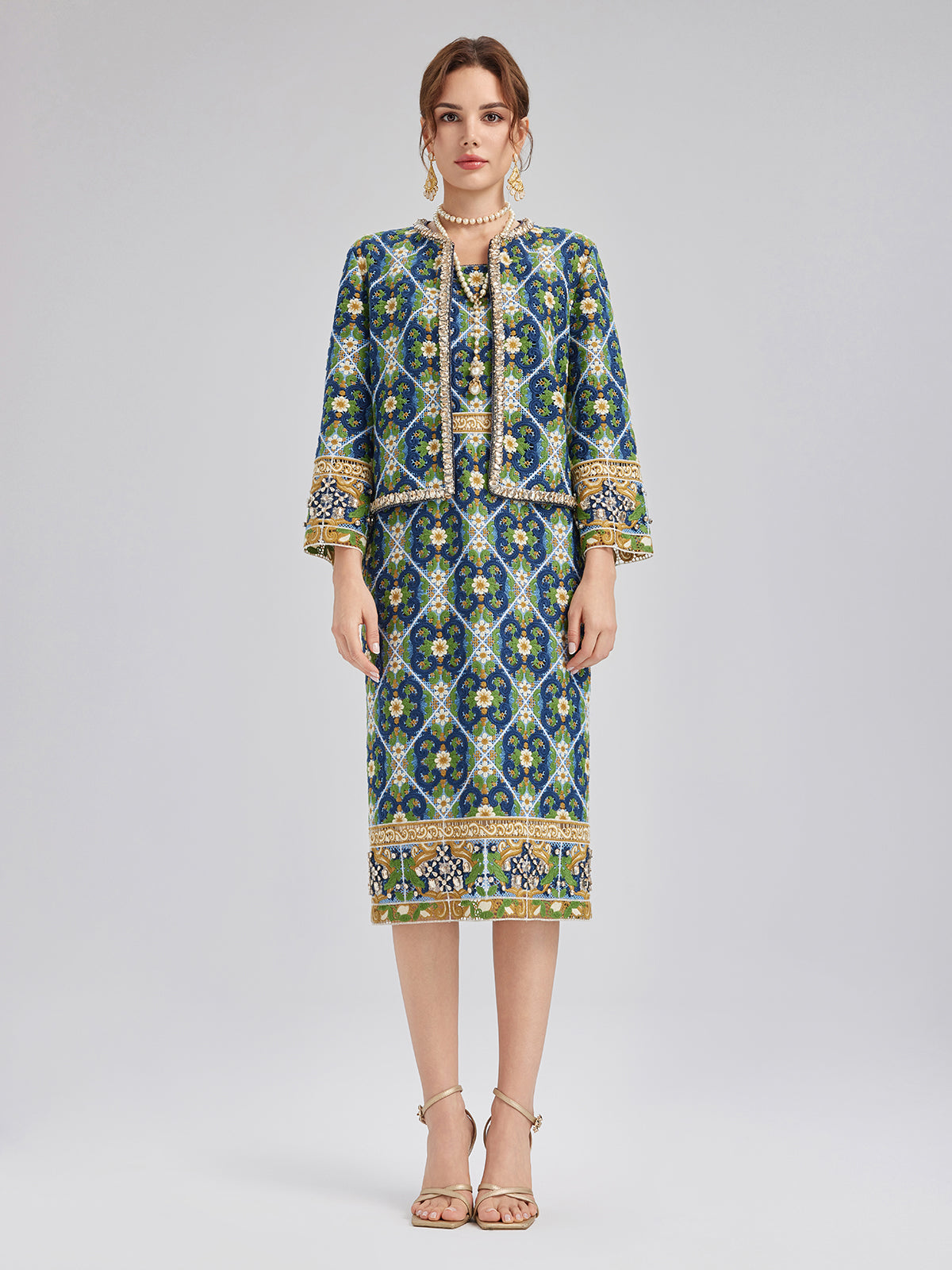 Crystal-Trim Guipure Lace Jacket