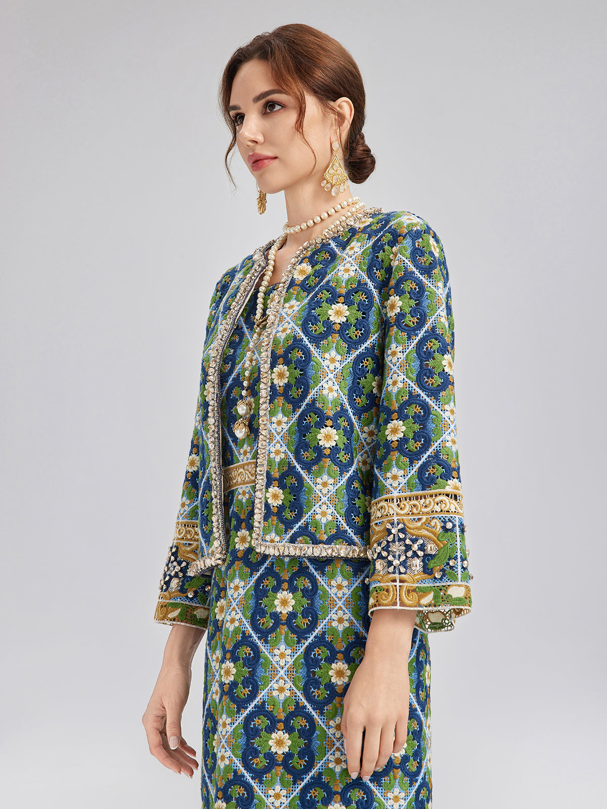 Crystal-Trim Guipure Lace Jacket