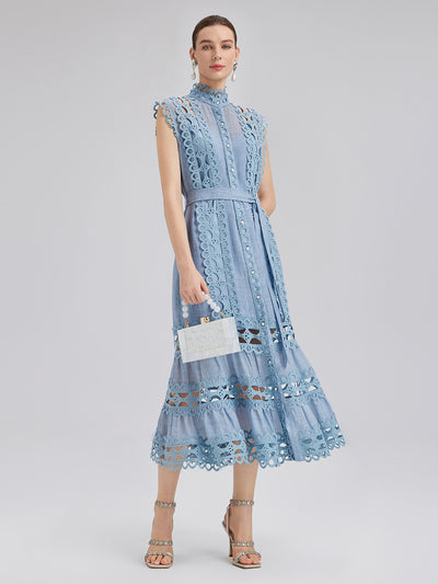 Cutout Stand Collar Sleeveless Dress
