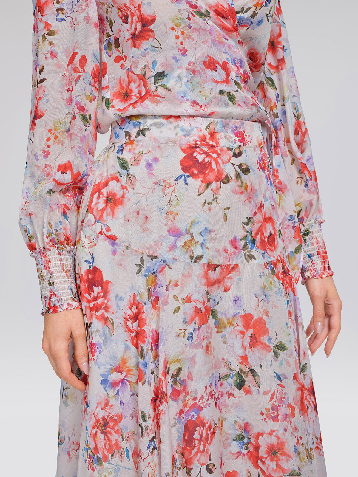 Silk Floral Asymmetric Hem Skirt