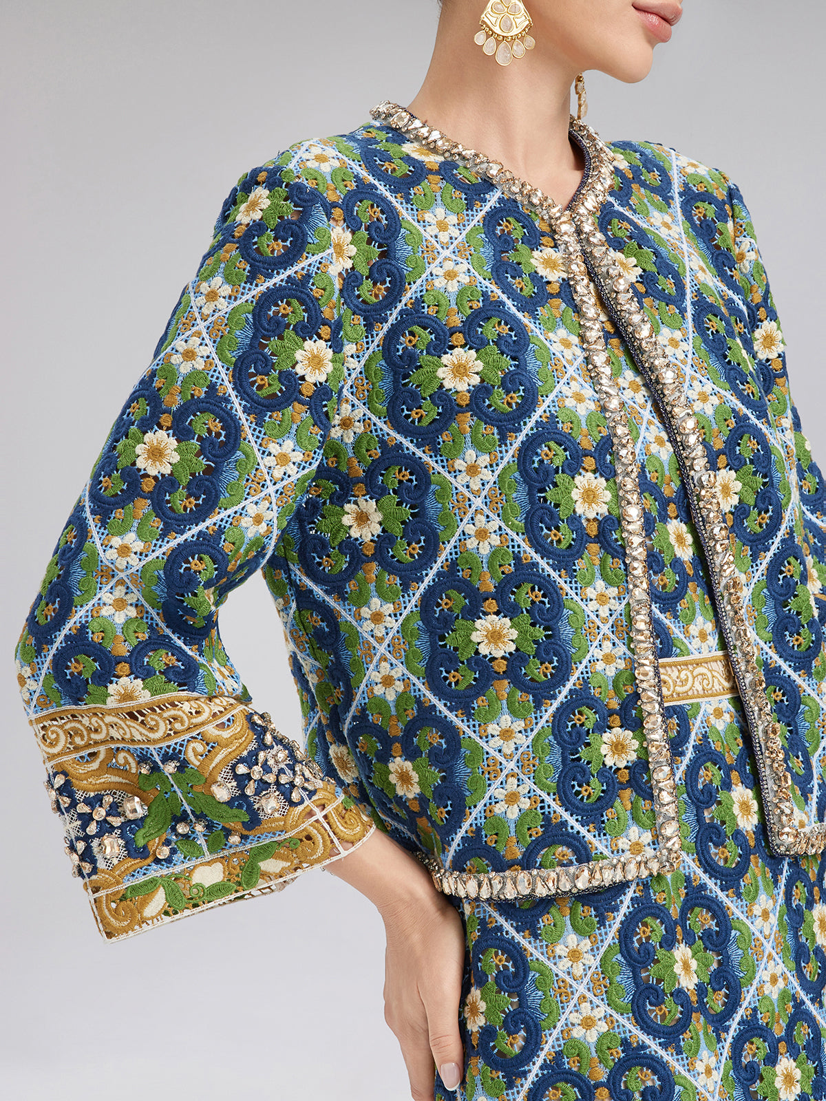 Crystal-Trim Guipure Lace Jacket