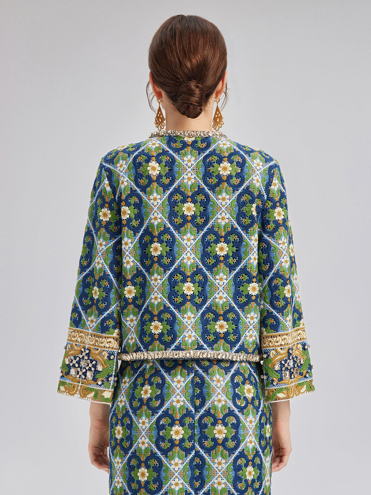 Crystal-Trim Guipure Lace Jacket