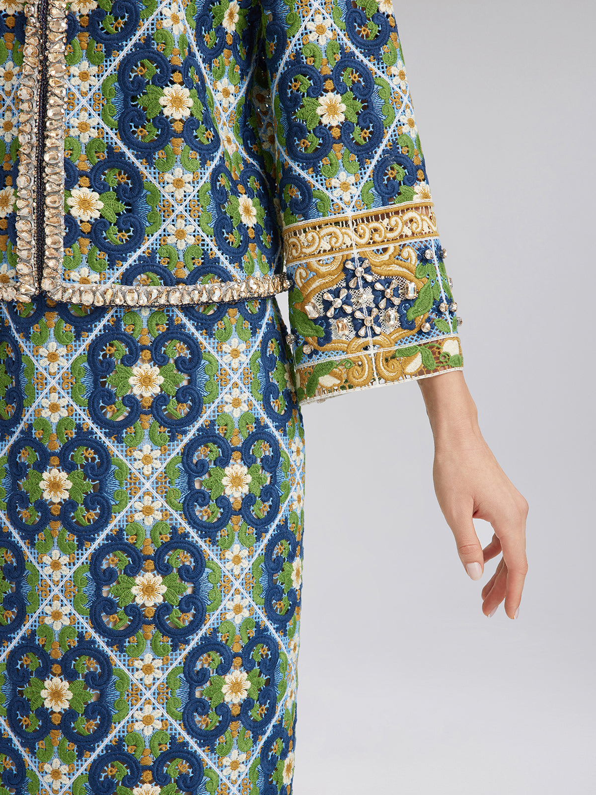 Crystal-Trim Guipure Lace Jacket