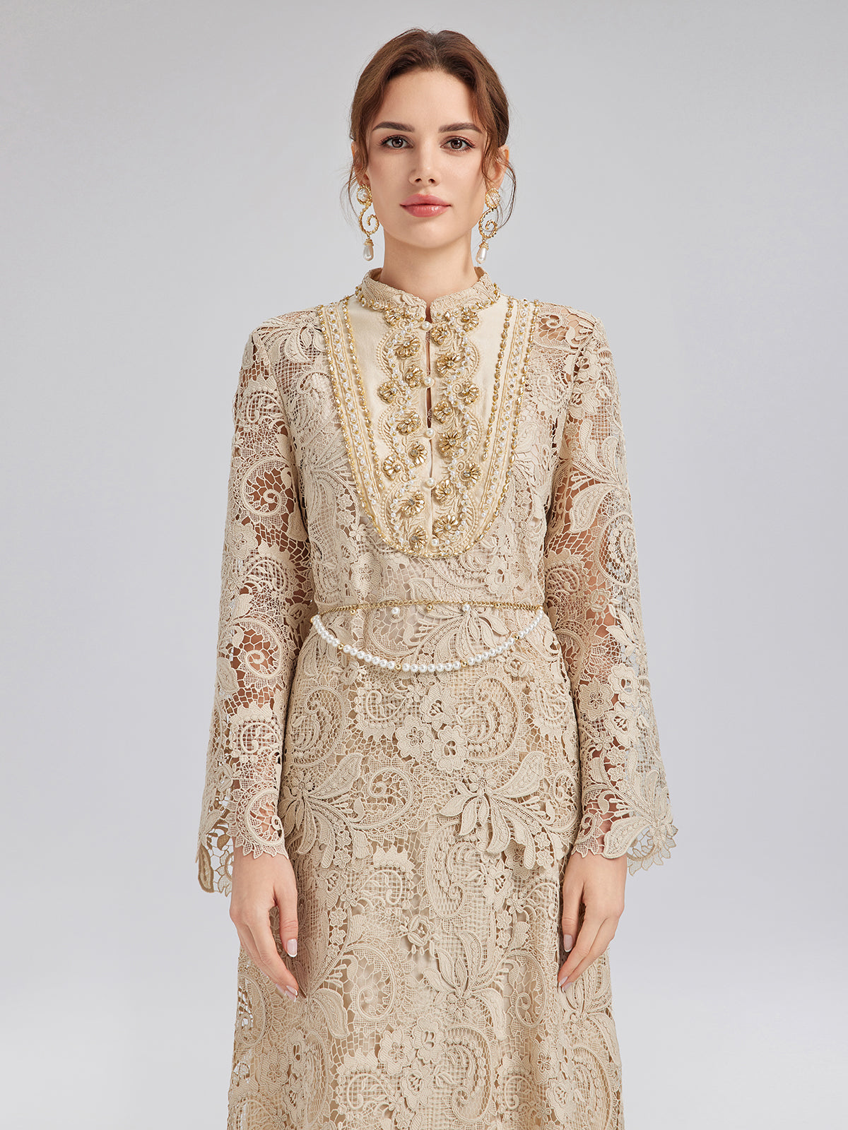 Guipure Lace Baroque Beaded Top