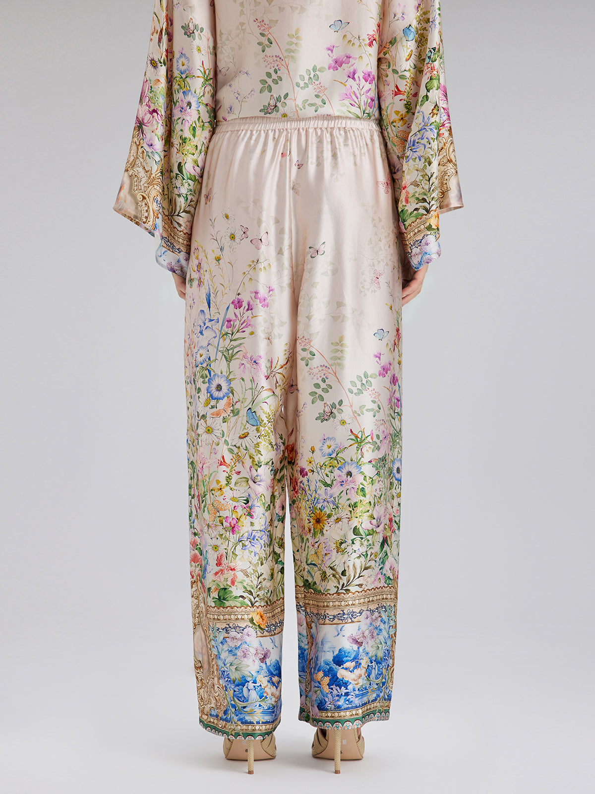 Silk Satin Floral Print Pants (100% Silk)