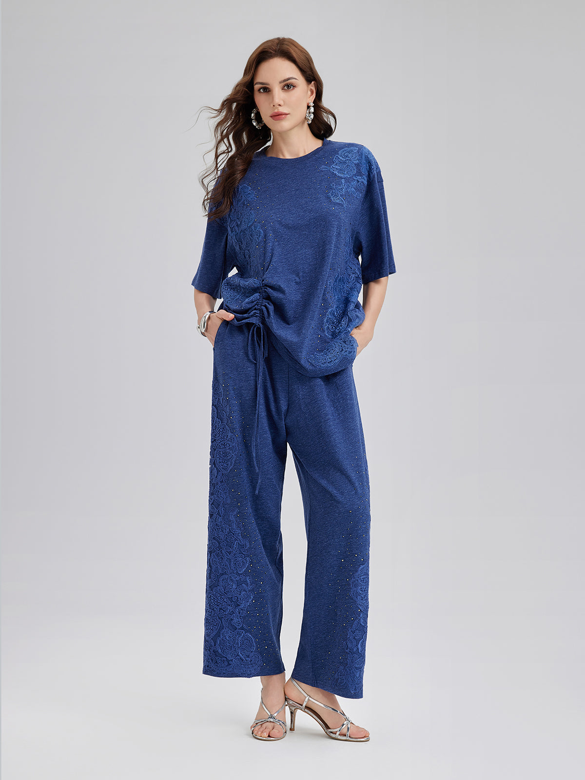 Final Sale | Hand-Lace Appliqué Knit Ruching Top