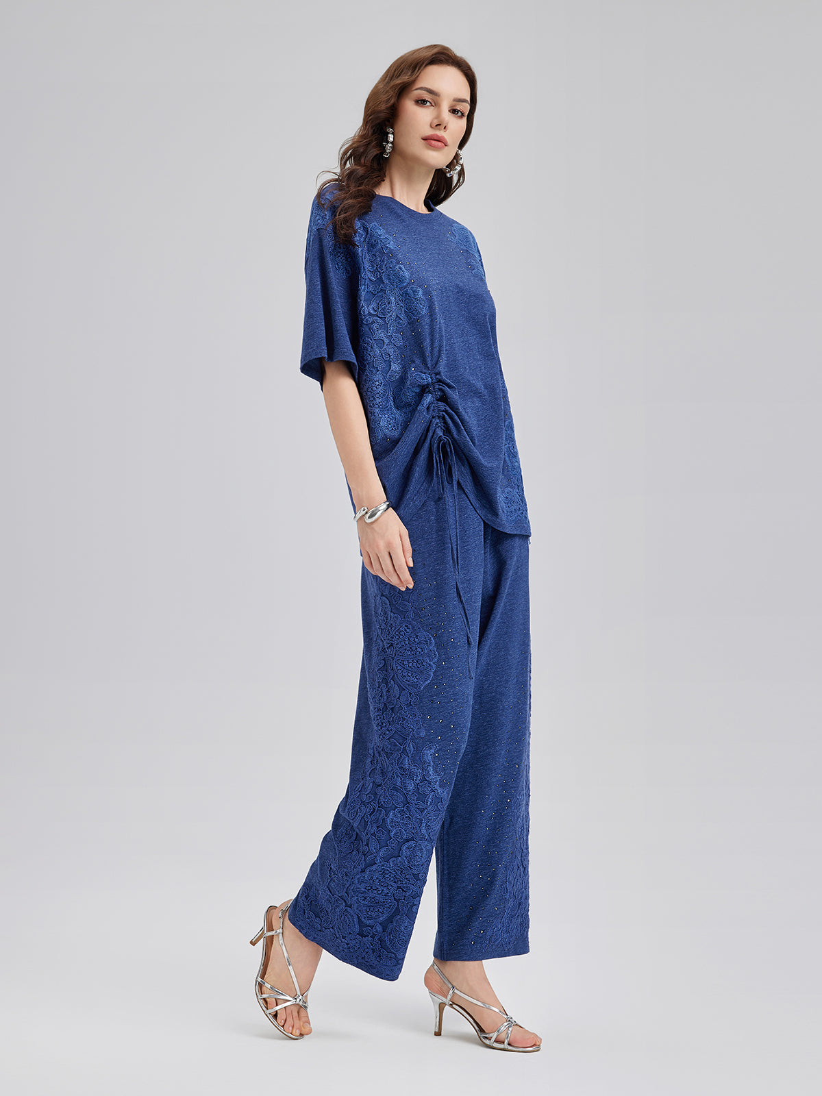Final Sale | Hand-Lace Appliqué Knit Ruching Top