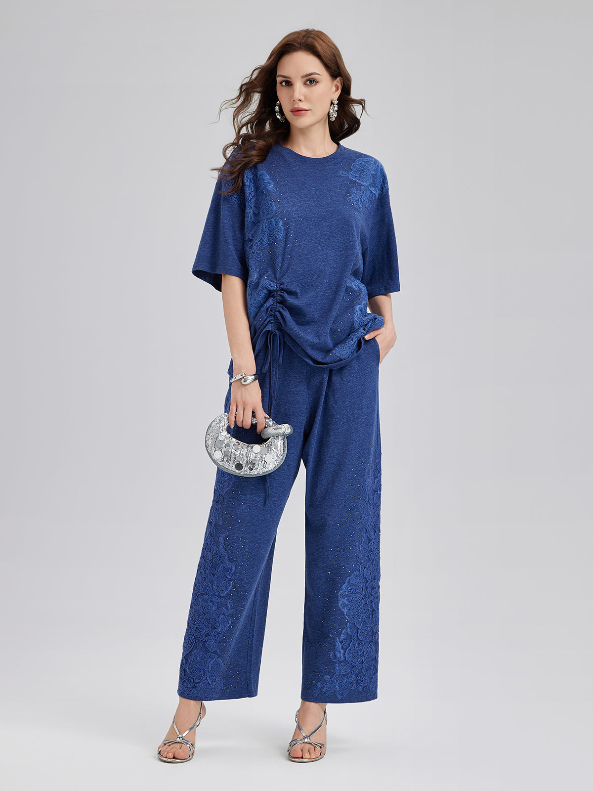 Final Sale | Hand-Lace Appliqué Knit Ruching Top