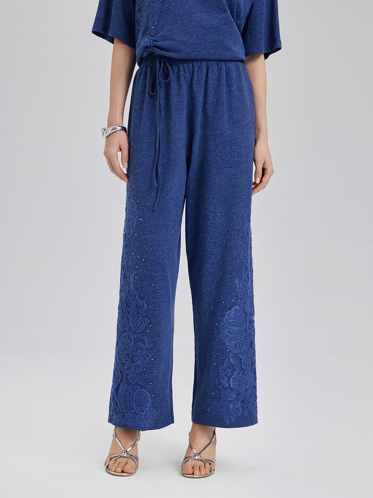 Final Sale | Hand-Lace Appliqué Knit Pants