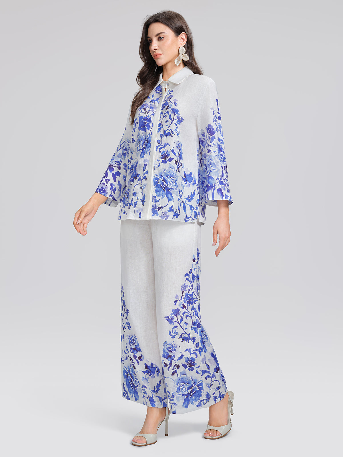 100% Linen Drawstring Wide-Leg Pants