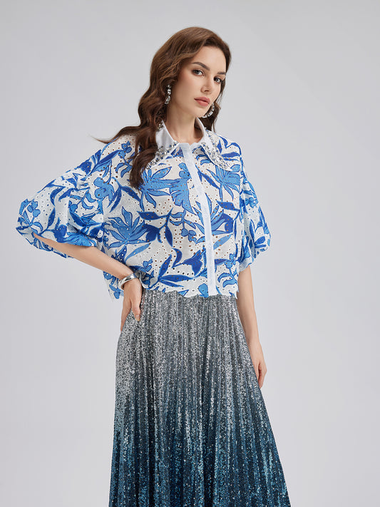 Final Sale | Hand-Beaded Hotfix Rhinestone Floral Top