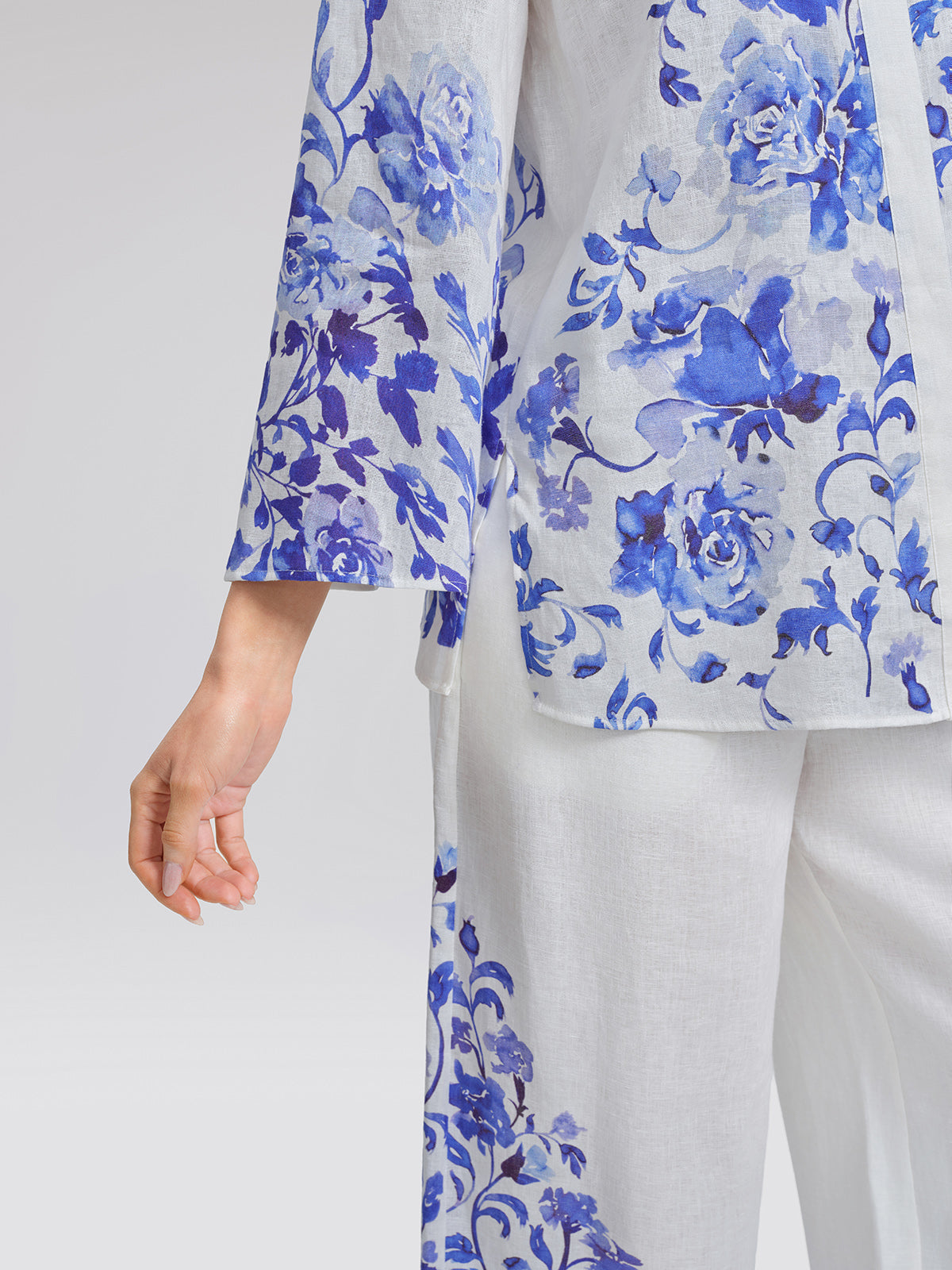 100% Linen Lapel Flared Sleeve Shirt