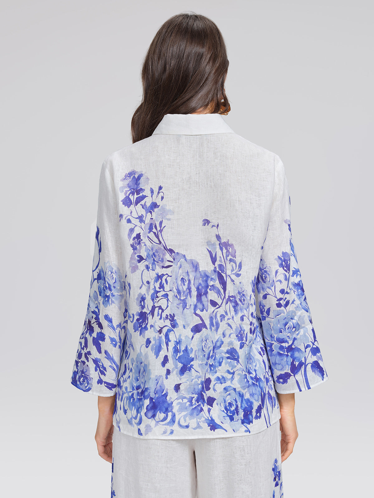 100% Linen Lapel Flared Sleeve Shirt
