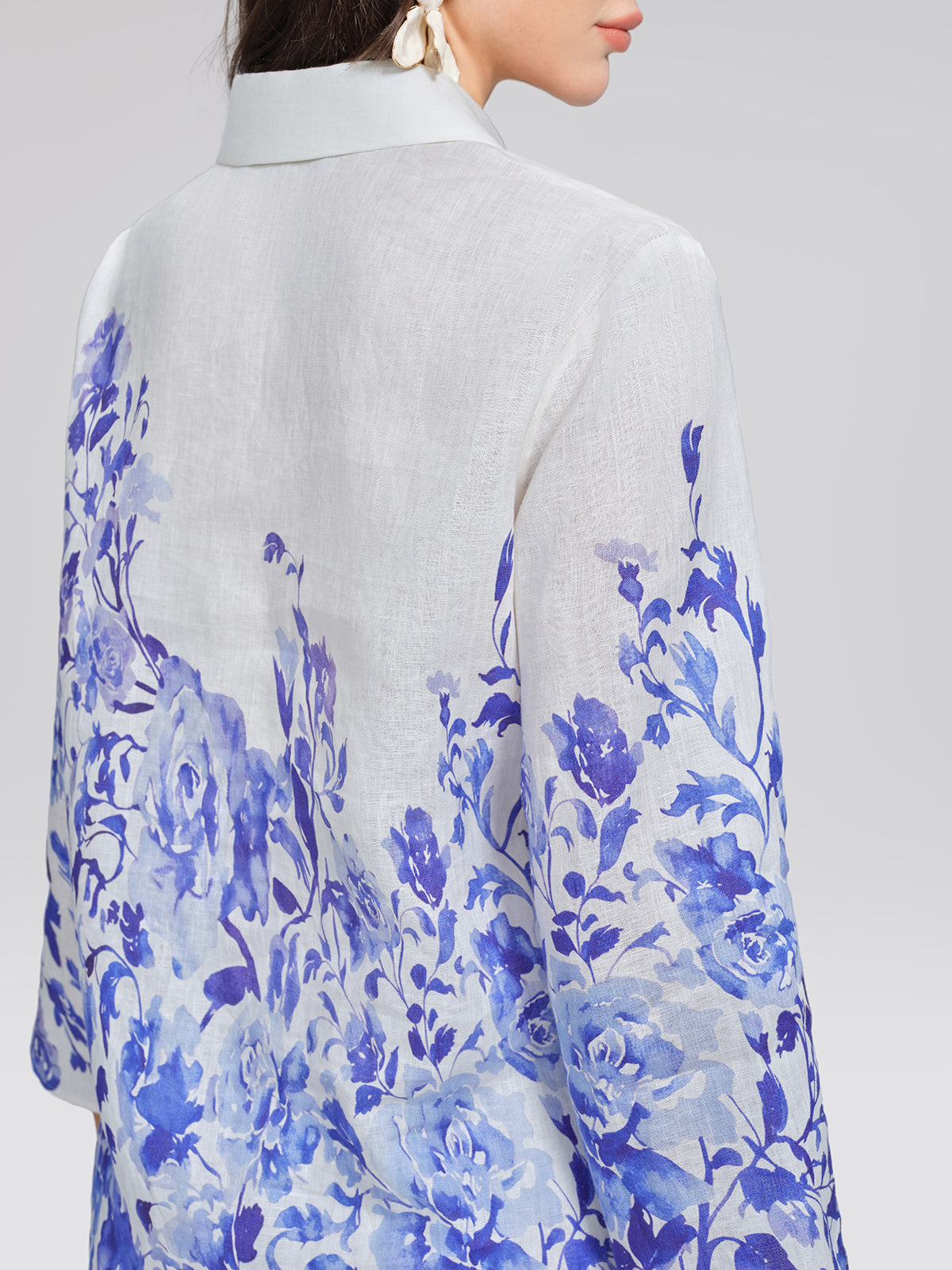 100% Linen Lapel Flared Sleeve Shirt
