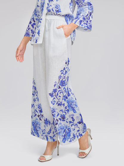 100% Linen Drawstring Wide-Leg Pants