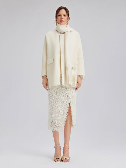 Double-Faced Wool Coat (Fringe Scarf Included)
