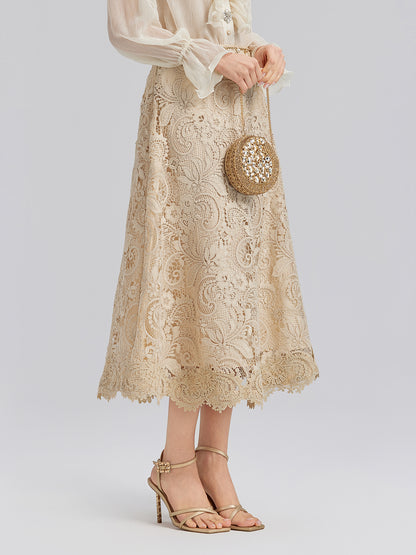 Baroque Guipure Lace A-Line Skirt