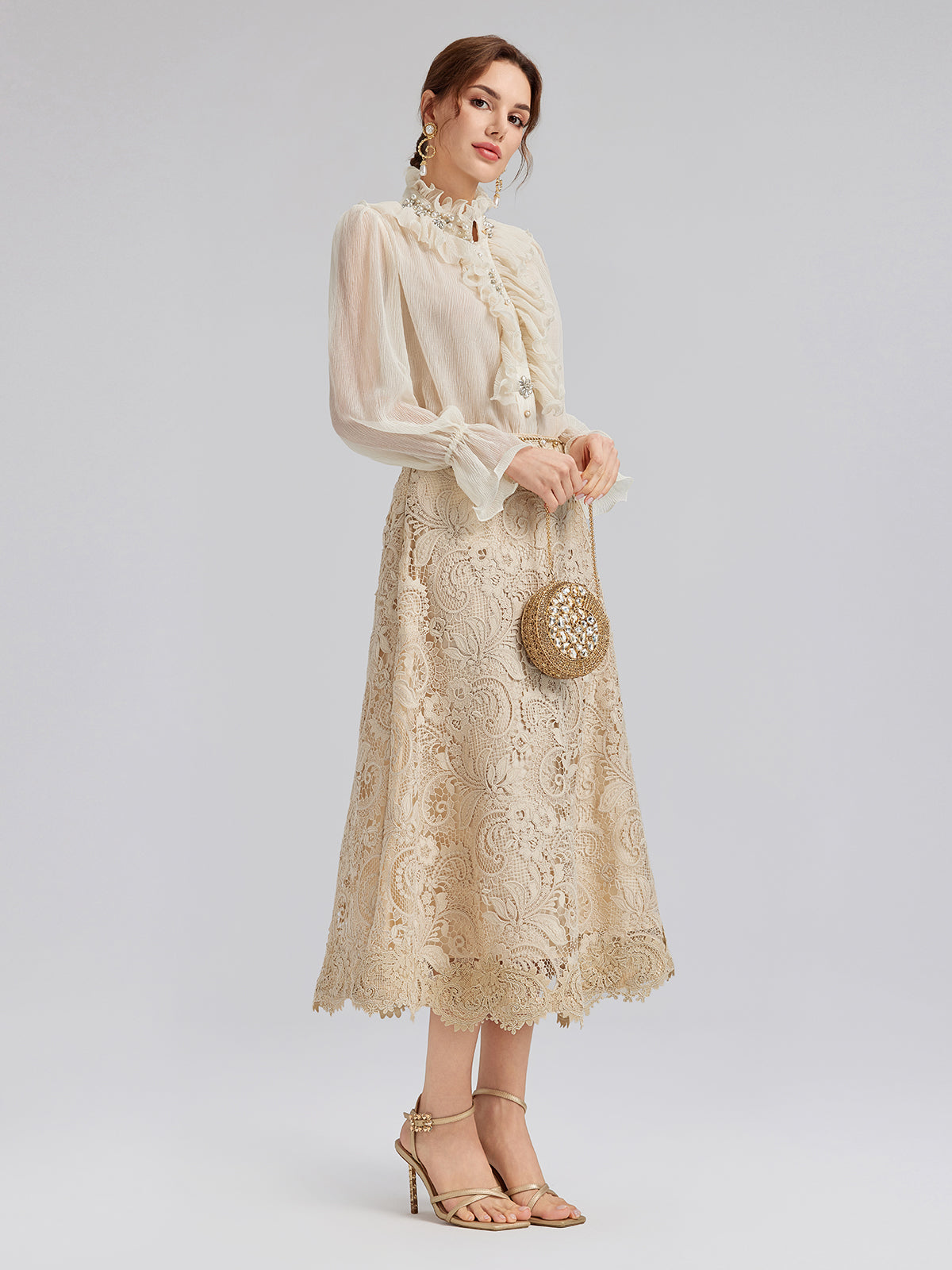 Baroque Guipure Lace A-Line Skirt