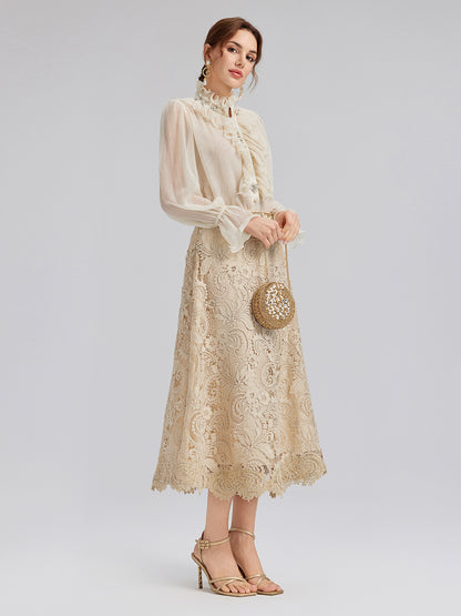 Baroque Guipure Lace A-Line Skirt