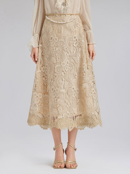 Baroque Guipure Lace A-Line Skirt