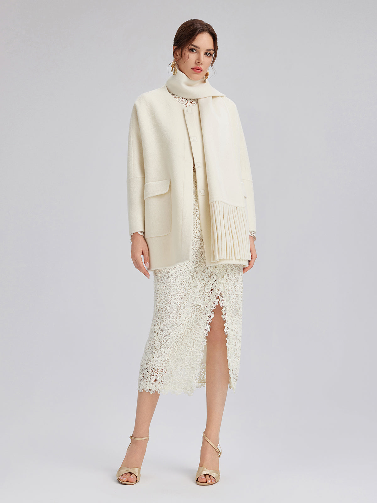 Double-Faced Wool Coat (Fringe Scarf Included)