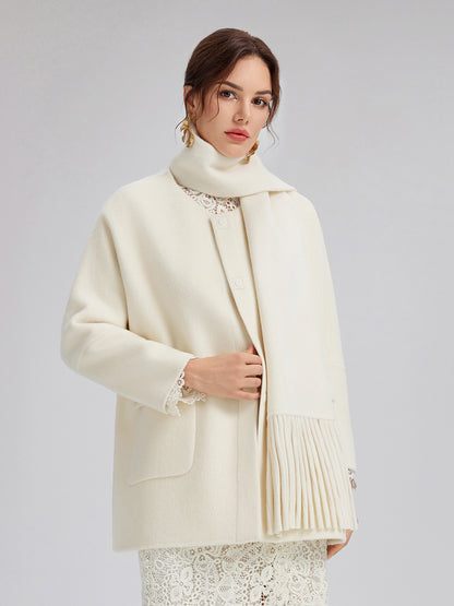 Double-Faced Wool Coat (Fringe Scarf Included)