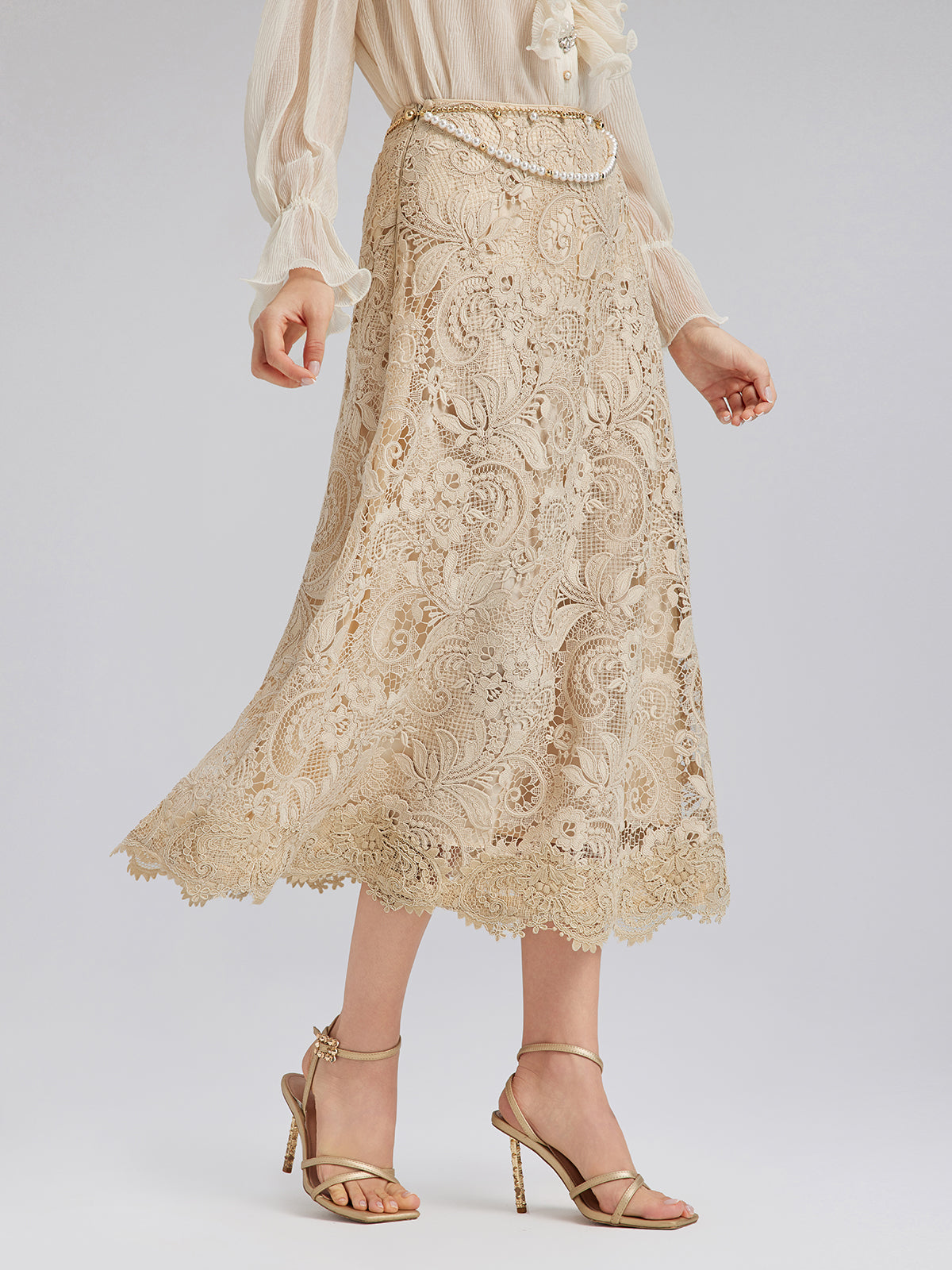 Baroque Guipure Lace A-Line Skirt