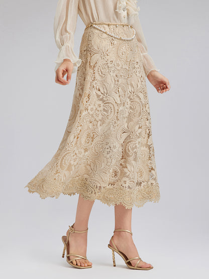 Baroque Guipure Lace A-Line Skirt
