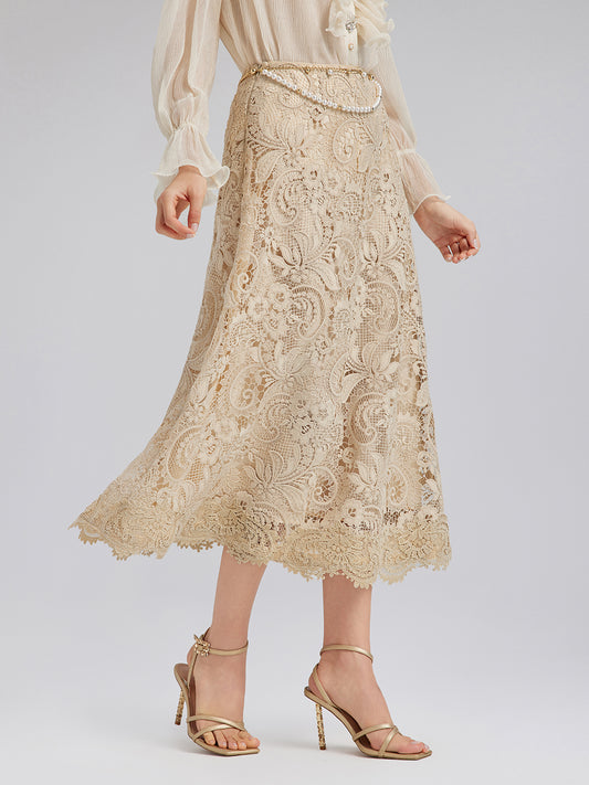 Baroque Guipure Lace A-Line Skirt