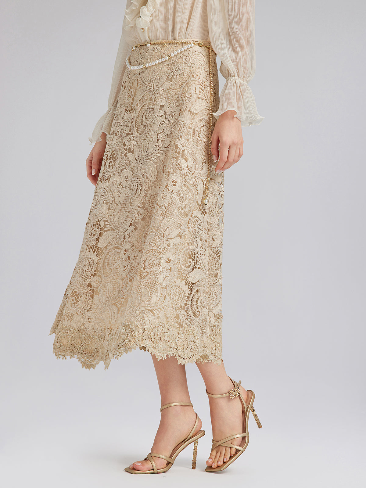 Baroque Guipure Lace A-Line Skirt