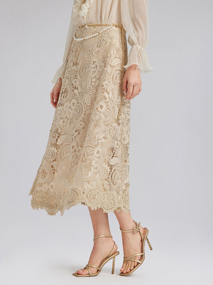 Baroque Guipure Lace A-Line Skirt