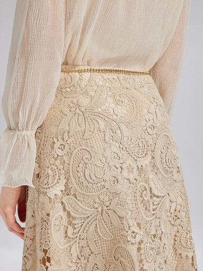 Baroque Guipure Lace A-Line Skirt