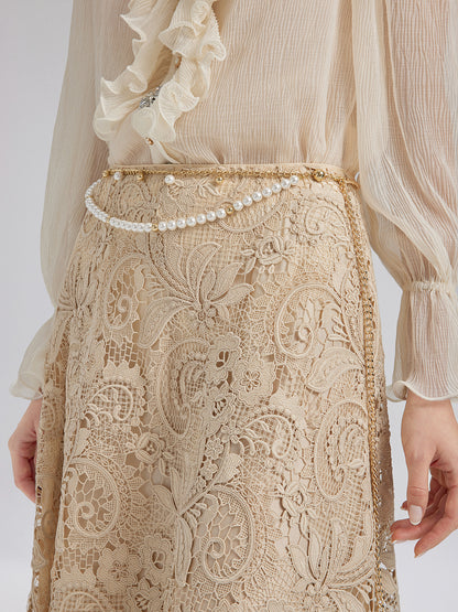 Baroque Guipure Lace A-Line Skirt