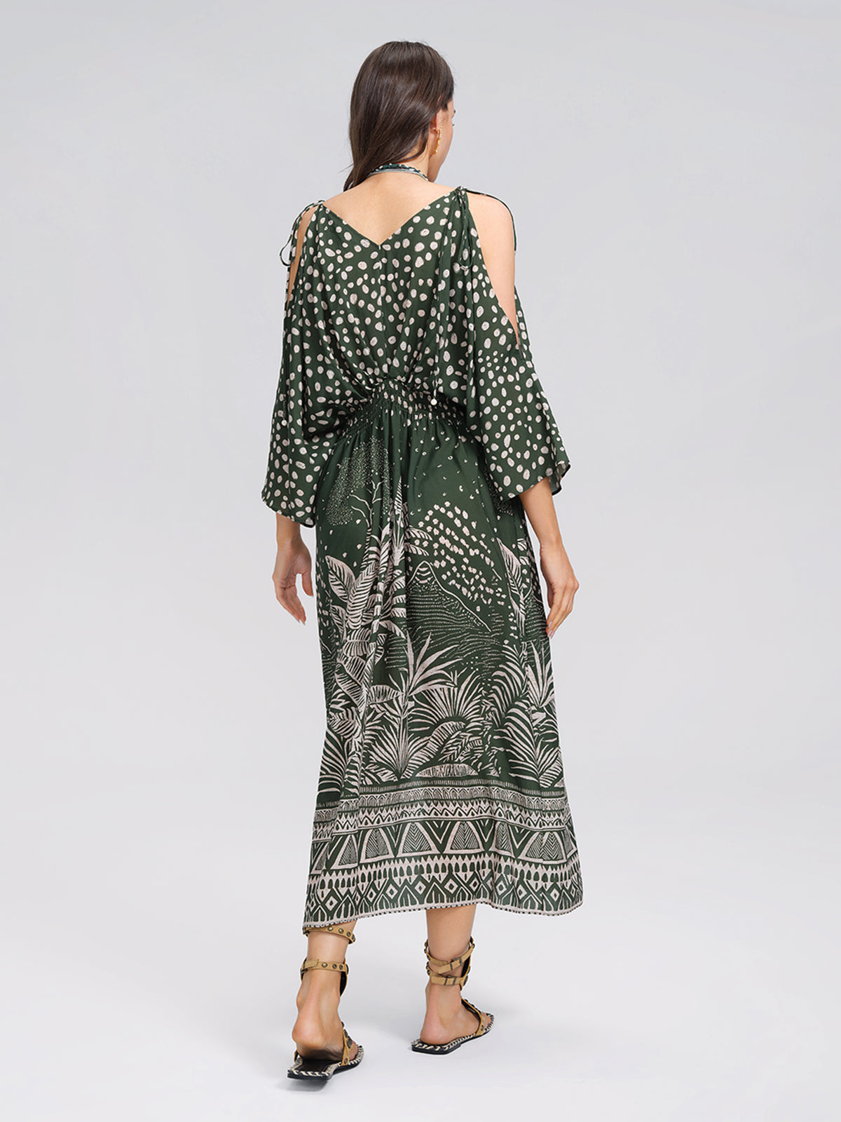 Tropical Botanical Print Off Shoulder Dress