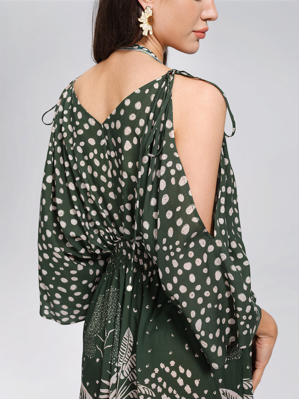 Tropical Botanical Print Off Shoulder Dress