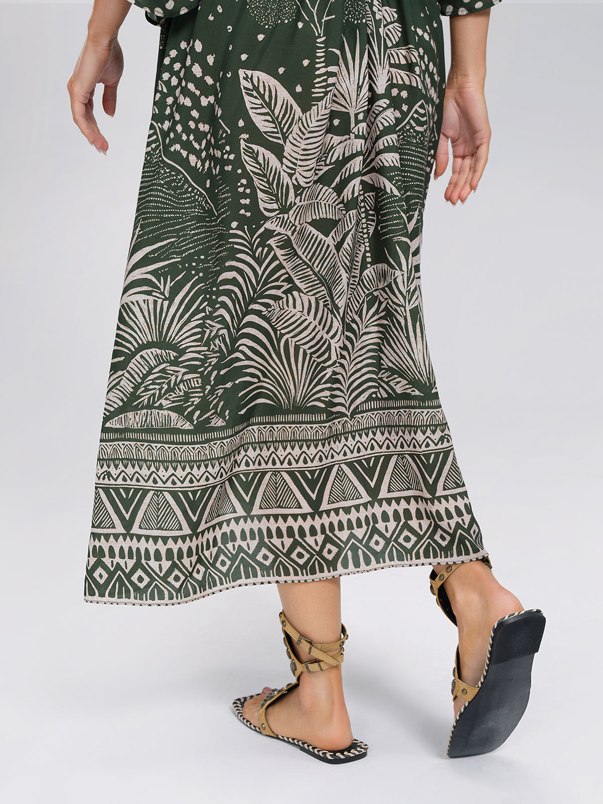 Tropical Botanical Print Off Shoulder Dress