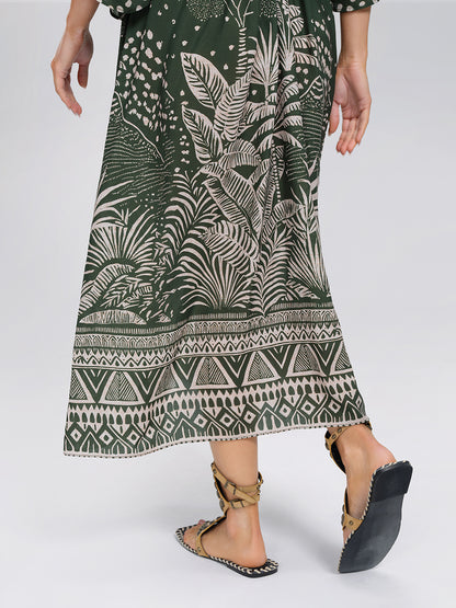 Tropical Botanical Print Off Shoulder Dress