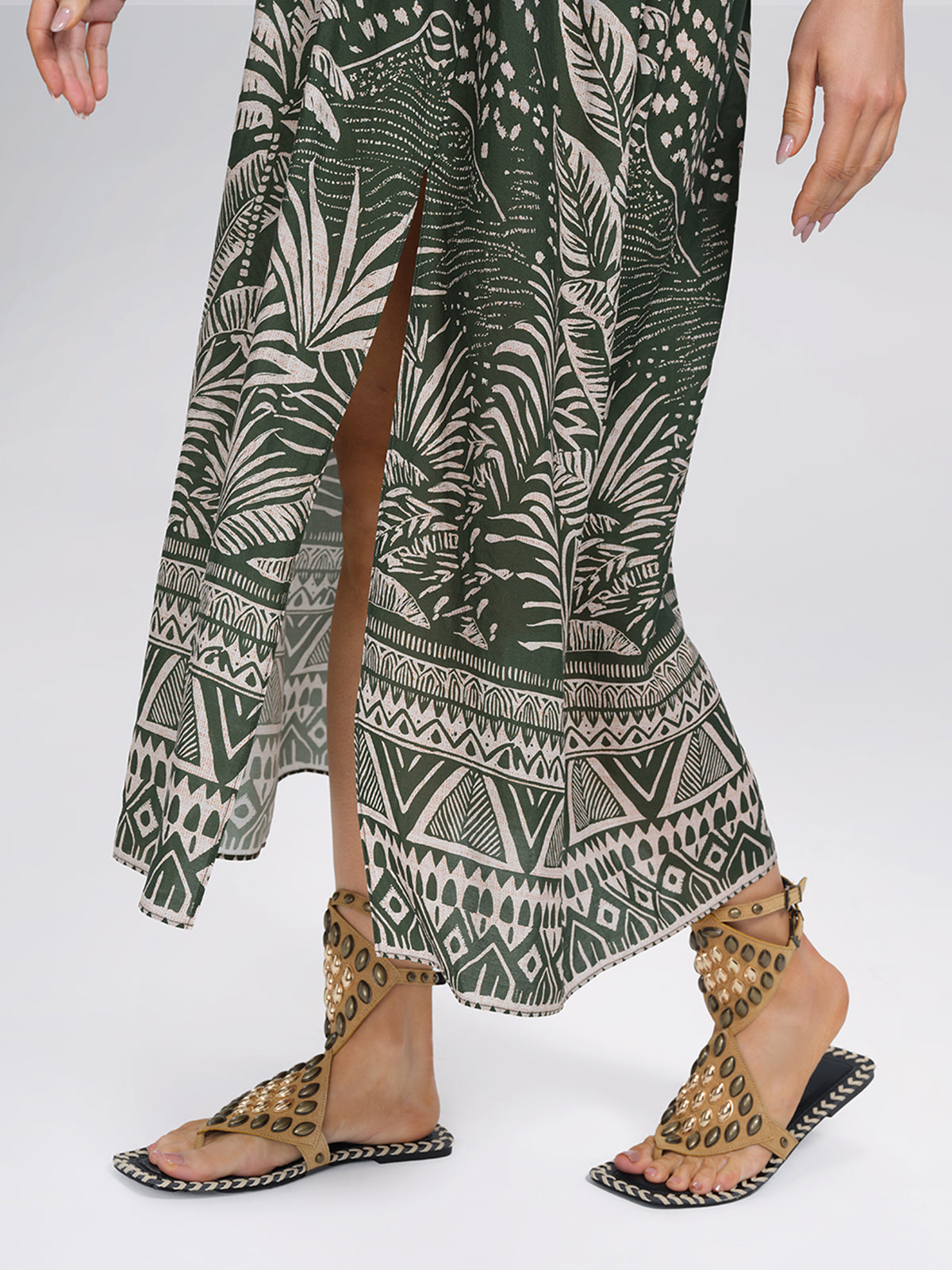 Tropical Botanical Print Off Shoulder Dress