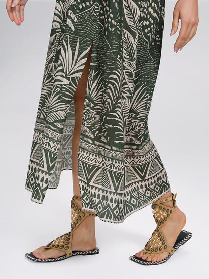 Tropical Botanical Print Off Shoulder Dress