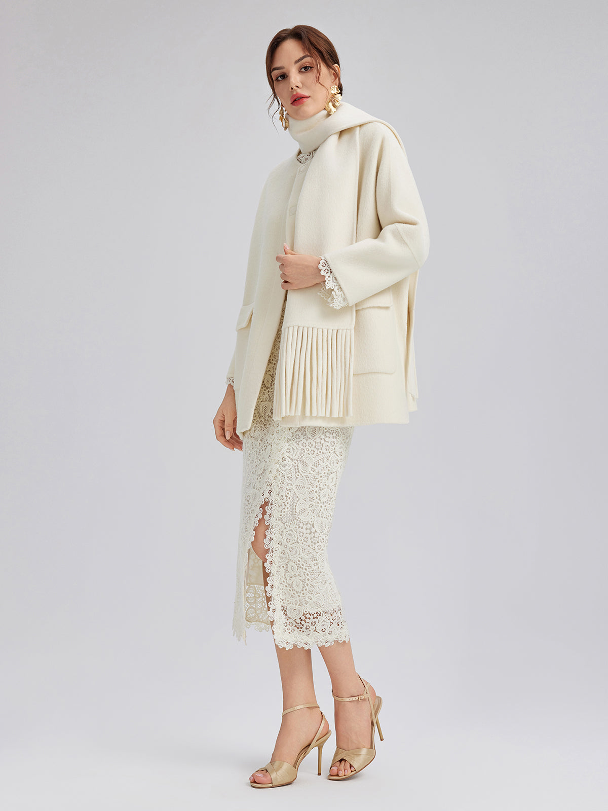 Double-Faced Wool Coat (Fringe Scarf Included)