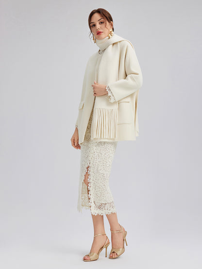Double-Faced Wool Coat (Fringe Scarf Included)